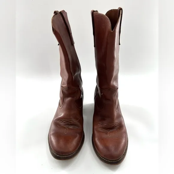 Mens Brown Round Toe Leather Cowboy Boots 10D
