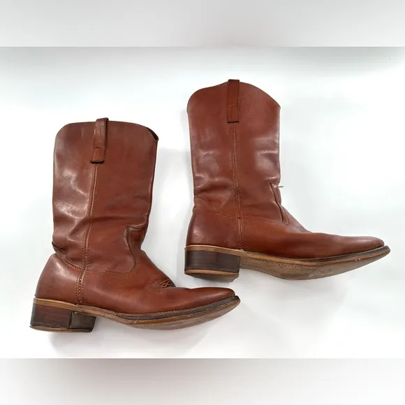 Mens Brown Round Toe Leather Cowboy Boots 10D