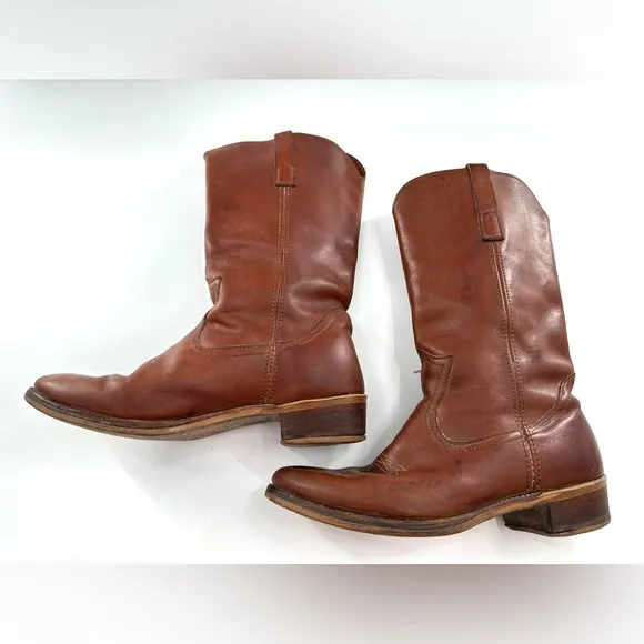Mens Brown Round Toe Leather Cowboy Boots 10D