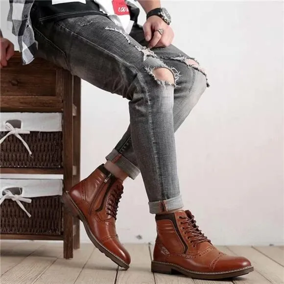 Mens Chelsea Boots, Stylish and Comfort Leather Chukka Ankle Boots with Zipper