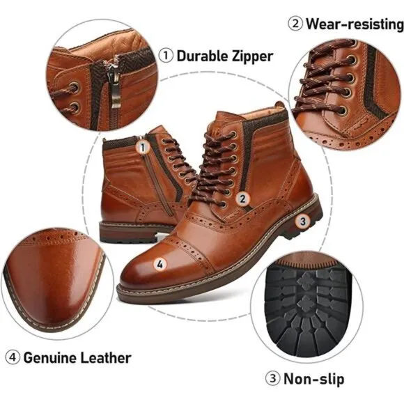 Mens Chelsea Boots, Stylish and Comfort Leather Chukka Ankle Boots with Zipper
