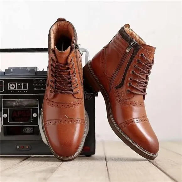 Mens Chelsea Boots, Stylish and Comfort Leather Chukka Ankle Boots with Zipper