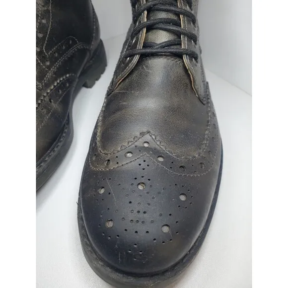 Mens Clark’s Montacute Lord Black Lined Boots Sz 9 Wingtip Leather Brown