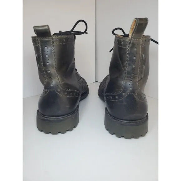 Mens Clark’s Montacute Lord Black Lined Boots Sz 9 Wingtip Leather Brown
