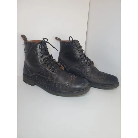 Mens Clark’s Montacute Lord Black Lined Boots Sz 9 Wingtip Leather Brown