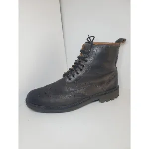 Mens Clark’s Montacute Lord Black Lined Boots Sz 9 Wingtip Leather Brown