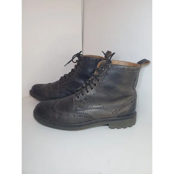 Mens Clark’s Montacute Lord Black Lined Boots Sz 9 Wingtip Leather Brown