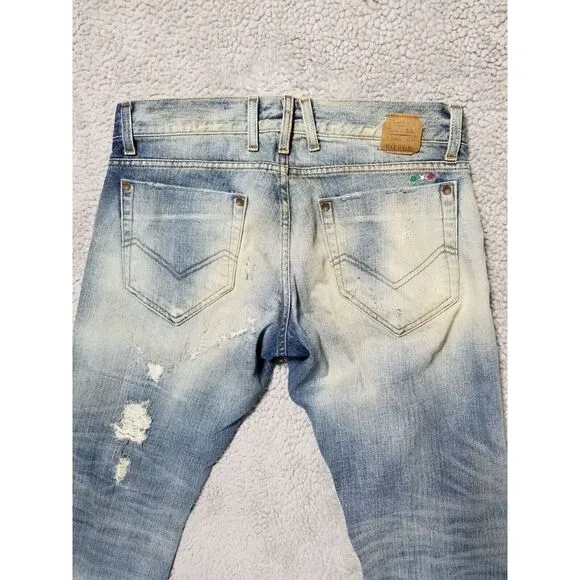 Men's ENERGIE Slim STRAIGHT SELVEDGE DISTRESS Blue‎ Jeans 32 x 34 Made In Italy