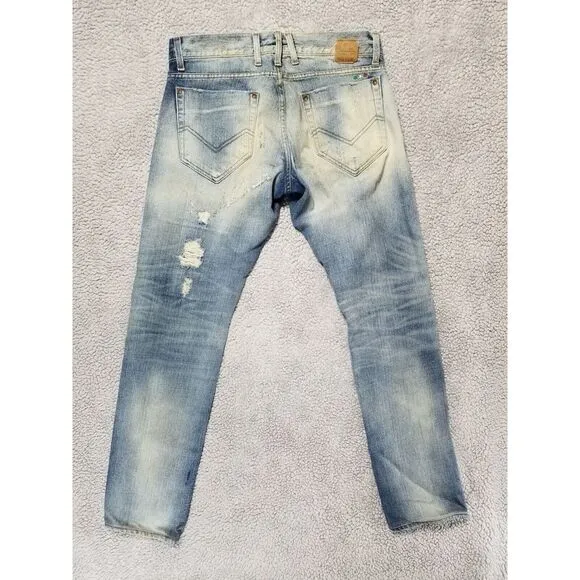 Men's ENERGIE Slim STRAIGHT SELVEDGE DISTRESS Blue‎ Jeans 32 x 34 Made In Italy