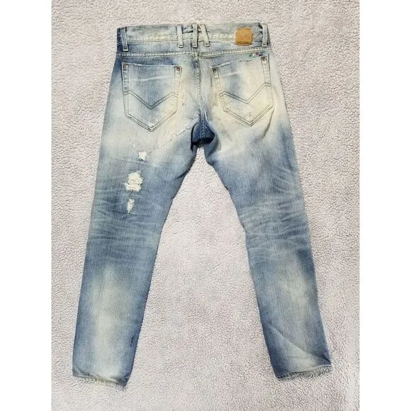 Men's ENERGIE Slim STRAIGHT SELVEDGE DISTRESS Blue‎ Jeans 32 x 34 Made In Italy