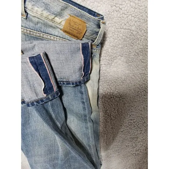 Men's ENERGIE Slim STRAIGHT SELVEDGE DISTRESS Blue‎ Jeans 32 x 34 Made In Italy