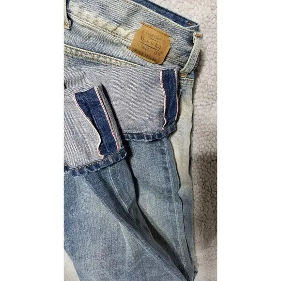 Men's ENERGIE Slim STRAIGHT SELVEDGE DISTRESS Blue‎ Jeans 32 x 34 Made In Italy