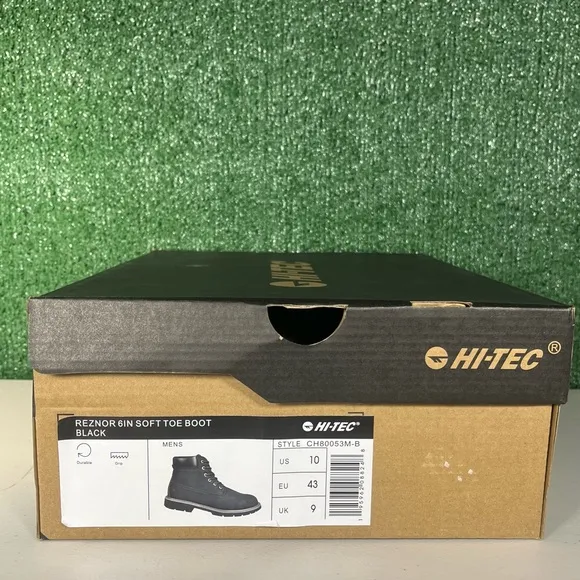 Men's Hi-Tec Reznor 6&quot; Soft Toe Black Work Boots Size 10 New With Original Box