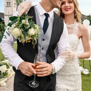 Men's Layered Suit Vest Business Dress Vests Formal Wedding Waistcoat Slim Fit