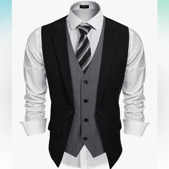 Men's Layered Suit Vest Business Dress Vests Formal Wedding Waistcoat Slim Fit