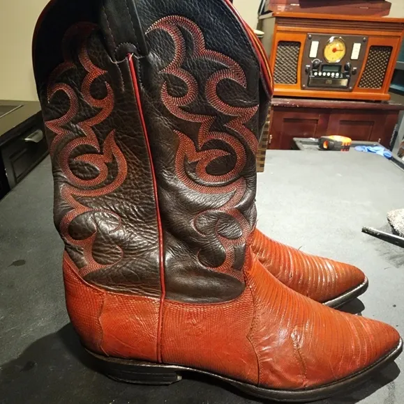 Men's Nocona Red Leather Snake Skin Western Cowboy Boots Size 11