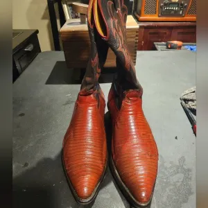 Men's Nocona Red Leather Snake Skin Western Cowboy Boots Size 11