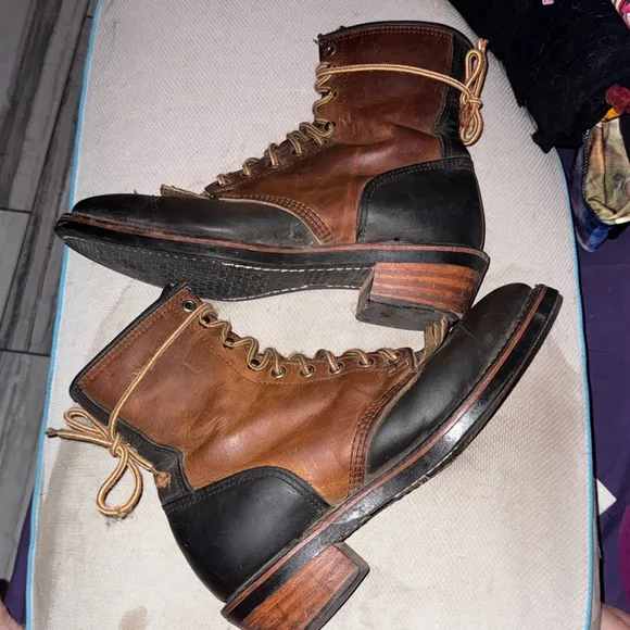 Men's Unbranded Leather Boots Brown and Black