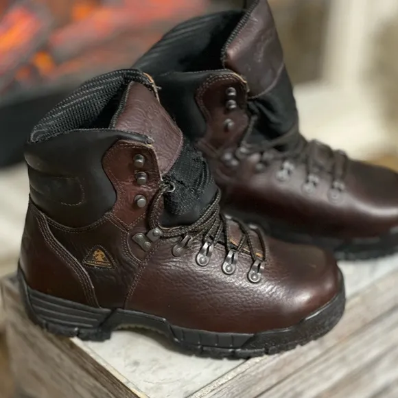 Men's Work Boots Size 9W Rocky Mobilite Steel Toe Brown Leather. Womens Size 10W