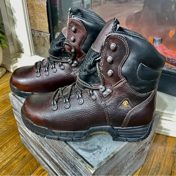 Men's Work Boots Size 9W Rocky Mobilite Steel Toe Brown Leather. Womens Size 10W