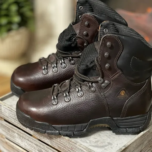 Men's Work Boots Size 9W Rocky Mobilite Steel Toe Brown Leather. Womens Size 10W