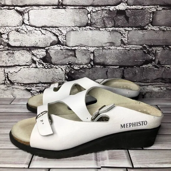 Mephisto White Genuine Leather Wedge Slides Strap Sandals Women’s Sz 42EU/11M US