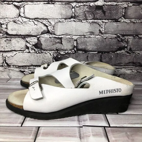 Mephisto White Genuine Leather Wedge Slides Strap Sandals Women’s Sz 42EU/11M US