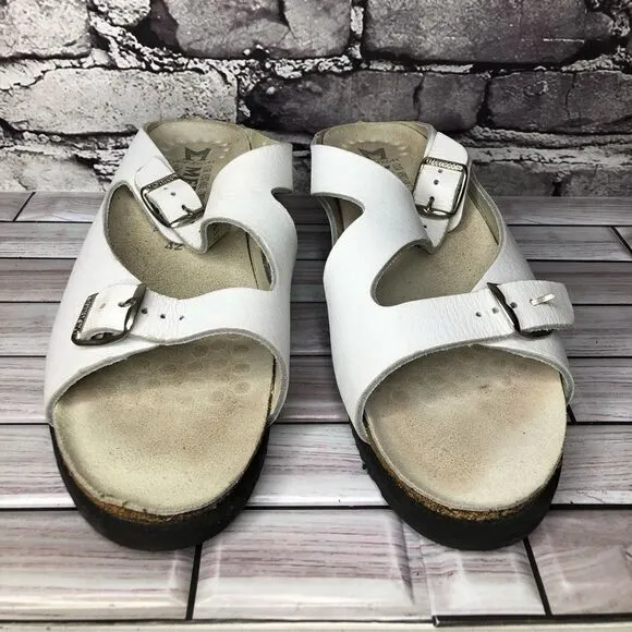 Mephisto White Genuine Leather Wedge Slides Strap Sandals Women’s Sz 42EU/11M US
