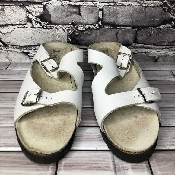 Mephisto White Genuine Leather Wedge Slides Strap Sandals Women’s Sz 42EU/11M US
