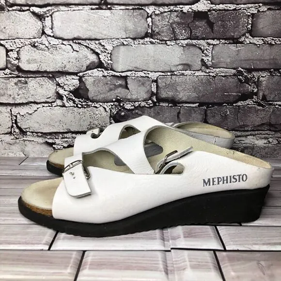 Mephisto White Genuine Leather Wedge Slides Strap Sandals Women’s Sz 42EU/11M US
