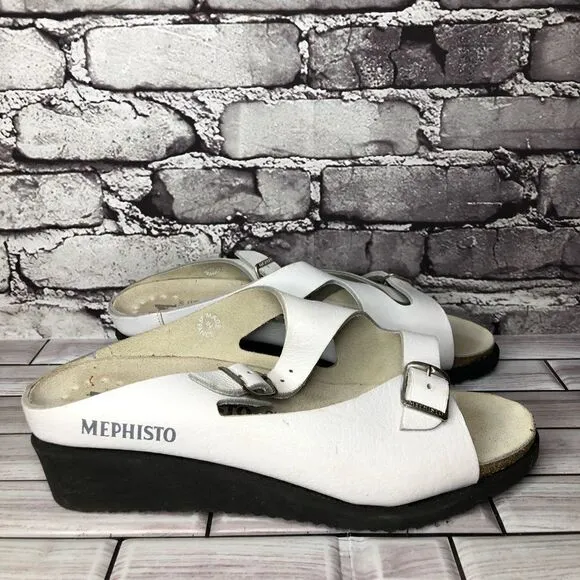 Mephisto White Genuine Leather Wedge Slides Strap Sandals Women’s Sz 42EU/11M US