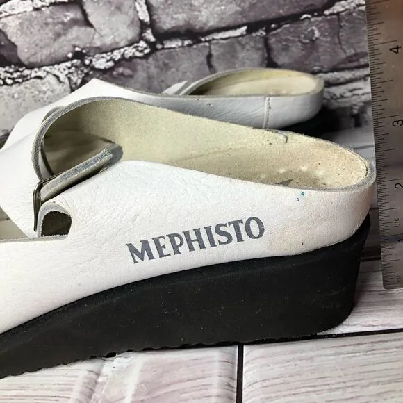 Mephisto White Genuine Leather Wedge Slides Strap Sandals Women’s Sz 42EU/11M US