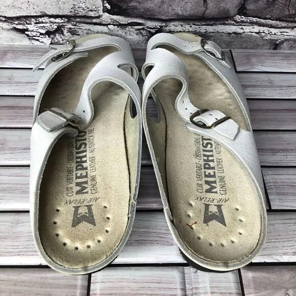 Mephisto White Genuine Leather Wedge Slides Strap Sandals Women’s Sz 42EU/11M US
