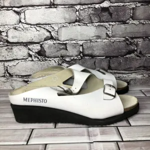 Mephisto White Genuine Leather Wedge Slides Strap Sandals Women’s Sz 42EU/11M US