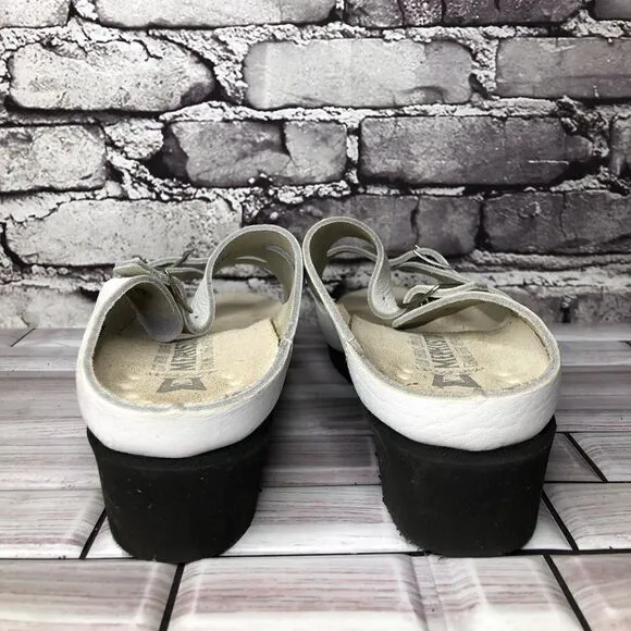 Mephisto White Genuine Leather Wedge Slides Strap Sandals Women’s Sz 42EU/11M US