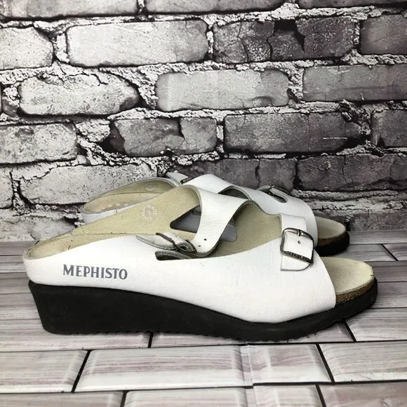Mephisto White Genuine Leather Wedge Slides Strap Sandals Women’s Sz 42EU/11M US