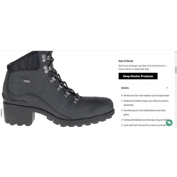 Merrell Chateau Mid Lace Waterproof Leather Boots Black Women's Size 11