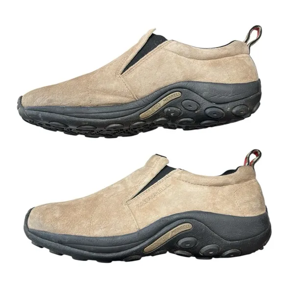 Merrell Jungle Moc Tan Suede Slip-On Shoes Men's Size 11.5 Rugged Sole Hiking