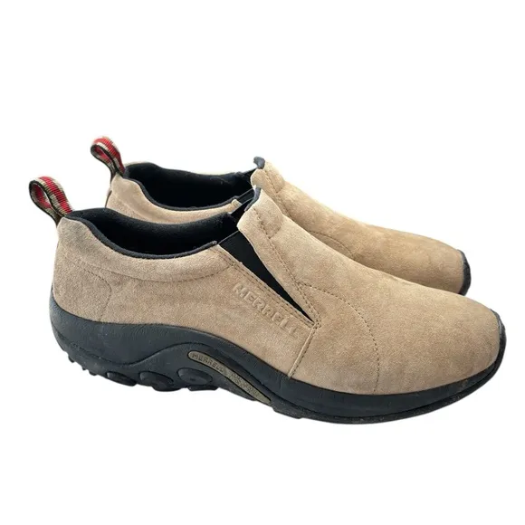 Merrell Jungle Moc Tan Suede Slip-On Shoes Men's Size 11.5 Rugged Sole Hiking