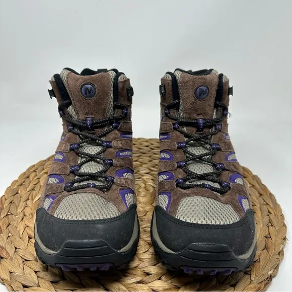 Merrell Moab Mid Hiking Shoes Dark Brown Purple Size 11 WIDE Women's