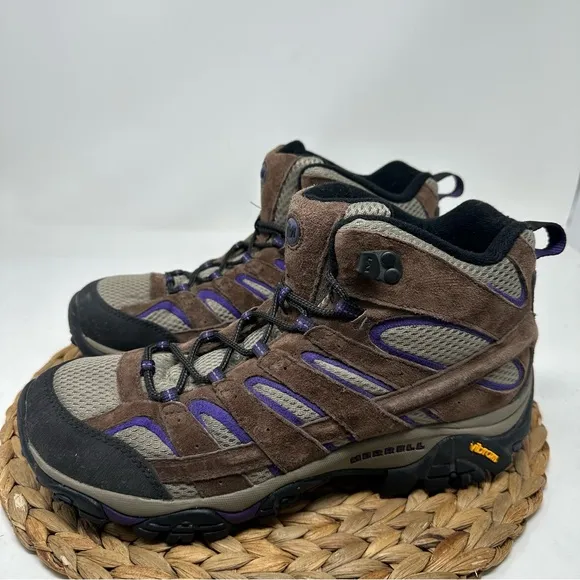 Merrell Moab Mid Hiking Shoes Dark Brown Purple Size 11 WIDE Women's
