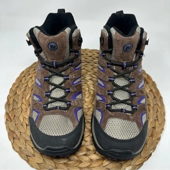 Merrell Moab Mid Hiking Shoes Dark Brown Purple Size 11 WIDE Women's