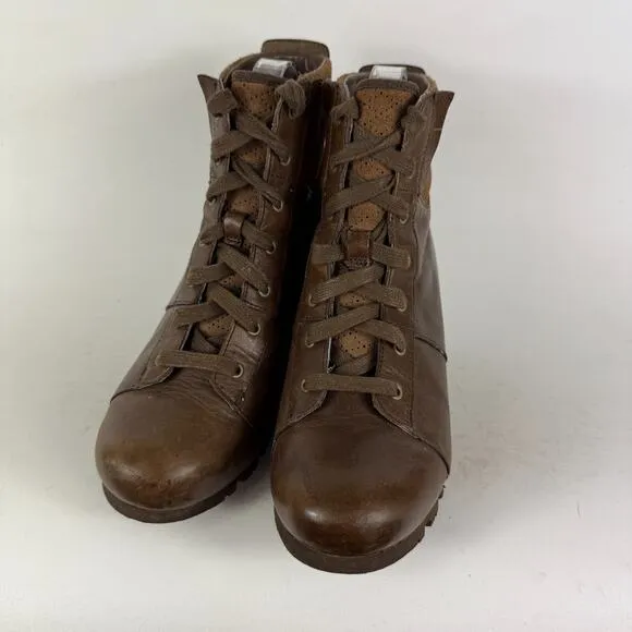 Merrell Wedgetarian Lexi Boot Women 8.5 Brown Leather Wedge Heel Lace-Up Mid Top