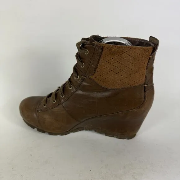 Merrell Wedgetarian Lexi Boot Women 8.5 Brown Leather Wedge Heel Lace-Up Mid Top