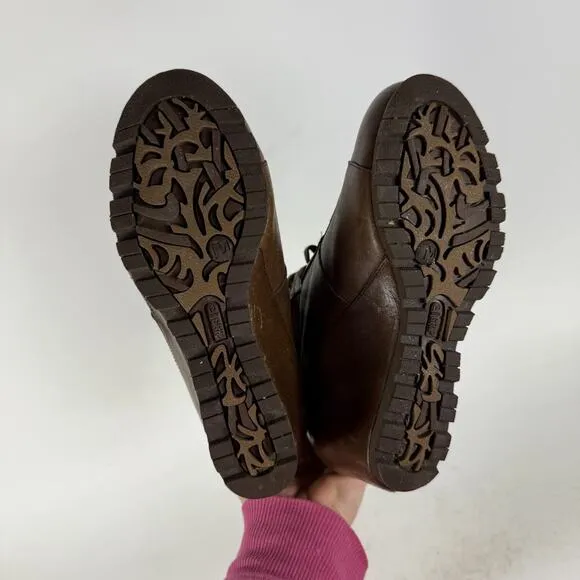 Merrell Wedgetarian Lexi Boot Women 8.5 Brown Leather Wedge Heel Lace-Up Mid Top