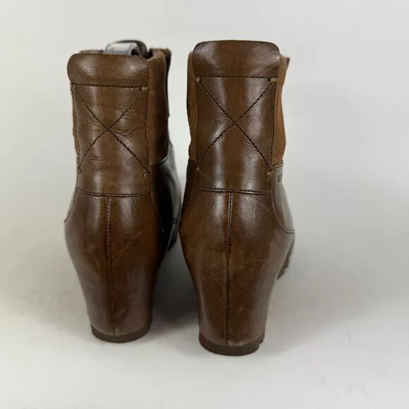 Merrell Wedgetarian Lexi Boot Women 8.5 Brown Leather Wedge Heel Lace-Up Mid Top
