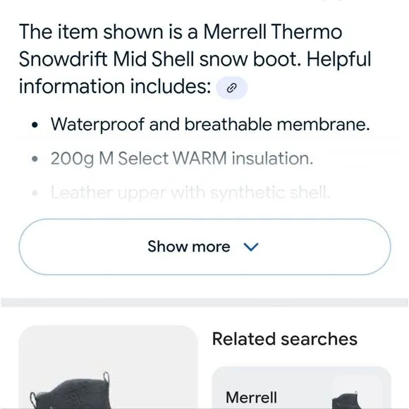 Merrell Thermo Snowdrift Mid Shell Snow Boot In Gray Mens Size 9.5
