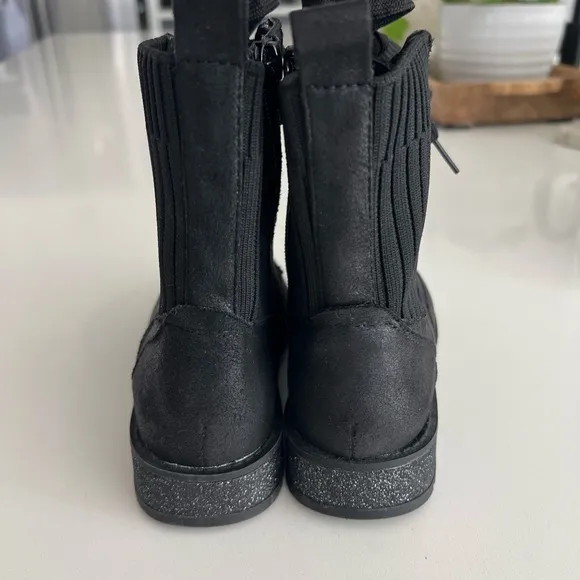 Mia Everli Black Sock Booties Size Girls 11 - Black Glitter Combat Boots NWOB