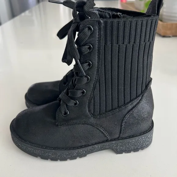 Mia Everli Black Sock Booties Size Girls 11 - Black Glitter Combat Boots NWOB