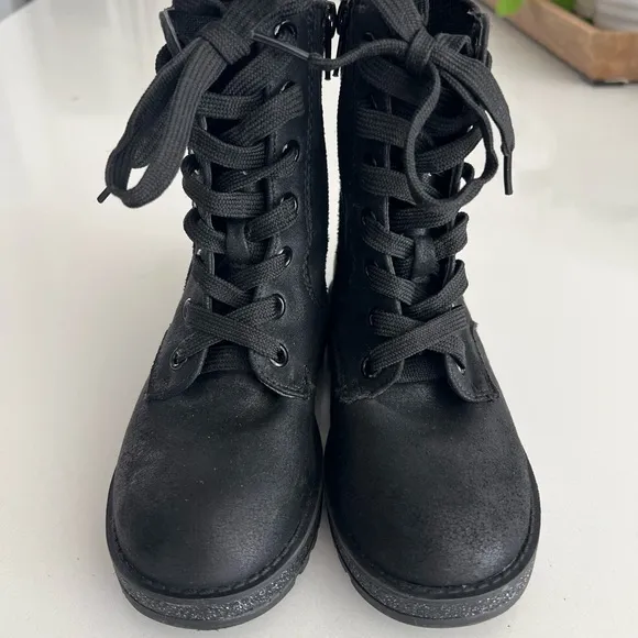 Mia Everli Black Sock Booties Size Girls 11 - Black Glitter Combat Boots NWOB
